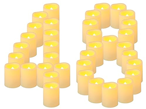 Yakpo Lot de 48 bougies chauffe-plat électriques sans flamme vacillantes à piles pour extérieur, terrasse, Halloween, fête, mariage - 5 cm