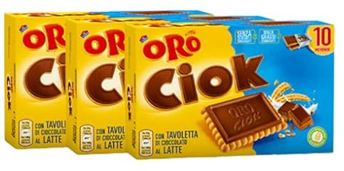 3X Oro Ciok Biscotto Snack con Tavoletta di Cioccolato Latte 250gr [3 Confezioni]