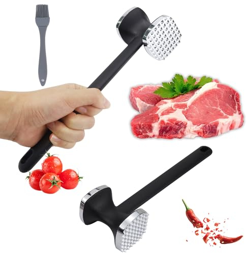 Fosoloni Doppelseitig Antihaft Schnitzelklopfer, Fleischhammer Edelstahl, Fleischhammer, Steakhammer, Schnitzelklopfer fleischzartmacher mit rutschfestem Griff, Fleischklopfer für Schnitzel, Steaks