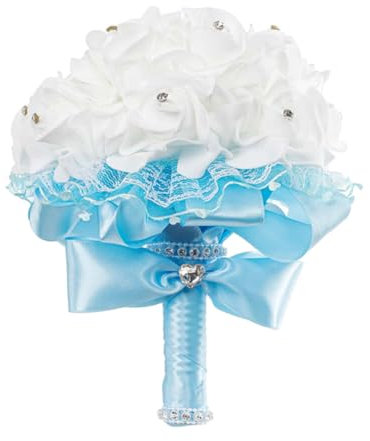 Katutude Hochzeitssträuße für die Braut künstliche Blumen Schaumrosen Brautstrauß mit künstlichen Strasssteinen künstlicher Rosenblumenstrauß für eine romantische Hochzeit Zeremonie Jubiläum