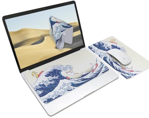 SenseAGE Microfasertuch Tastaturschutz mit attraktiv Bilder für 13-16 Zoll Laptop MacBook | 3 in 1 Mauspad, Bildschirmreiniger, Display-, Tastaturabdeckung | Notebook Schutztuch, Kanagawa Meow