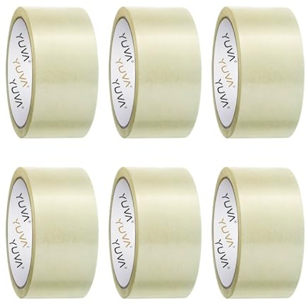 YUVA Transparent Packaging Tape Roll 6 Pack - Clear Tape rolls | Clear Adhesive Tape for Moving Boxes, Large Postals, Moving House Packaging (48mm X 60M) Transparent Tape