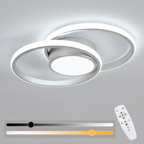Lámpara de Techo LED Regulable, 40W Plafon LED Techo Modernos con Mando, Luz Salon Redondo Moderno para Sala de Estar, Dormitorio, Comedor, Cocina, Plata 3000K-6500K