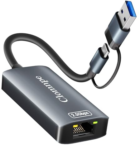 Clomnpe USB C to Ethernet Adapter, USB 3.0 Type-C to 2.5G Gigabit Ethernet Network Adapters, RJ45 2500Mbps LAN Internet Adapter, Plug & Play for MacBook Pro/Air, Laptop, Mac OS, Windows, Linux etc.
