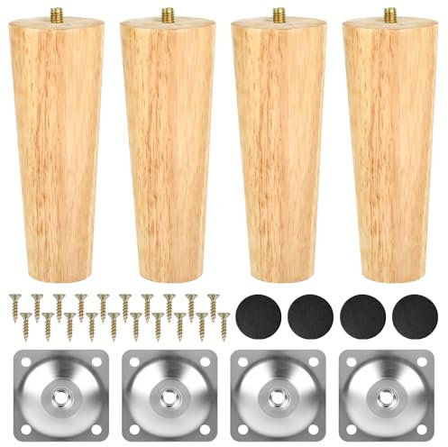 CEOTIS Wooden Furniture Legs,15cm/6Inch Solid Wood Sofa Legs, 4 Pcs Feet for Furniture with Mounting Plate, Screws and Anti Slip Mats, Straight Wood Furniture Legs,Cabinet Leg(Natural Wood Finish)