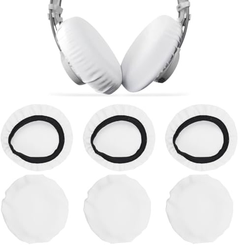 6 Pièces Coussinets d'Oreilles pour Casque, Housses de Casque Extensibles Lavables, Housses d'Oreilles pour Casque en Tissu Flexible, Protection contre la Sueur pour Salle de Sport, Jeux (Blanc)