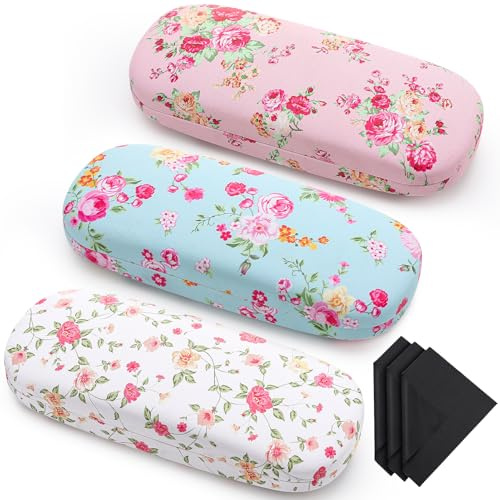 ViEinkaufen 3 PCS Hard Shell Glasses Case with Cleaning Cloth