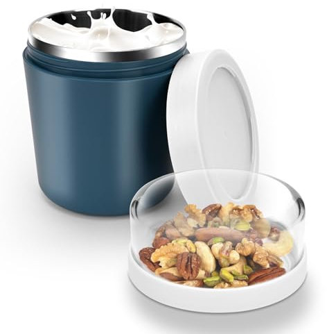 Behiruch Porta Yogurt Termico 500ml+220ml, Acciaio Inossidabile Tazza Yogurt to Go, Senza BPA, Riutilizzabile Porta Vogurt e Cereali con Cucchiaio, per Ufficio, Scuola, Campeggio (Blu)