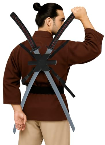FIESTAS GUIRCA | Set de 2 Espadas Samurai para Espalda (95 cm) - Accesorio de Disfraz de Guerrero Japonés para Halloween y Carnaval - Ideal para Cosplay y Fiestas Temáticas - Juguete - Negro