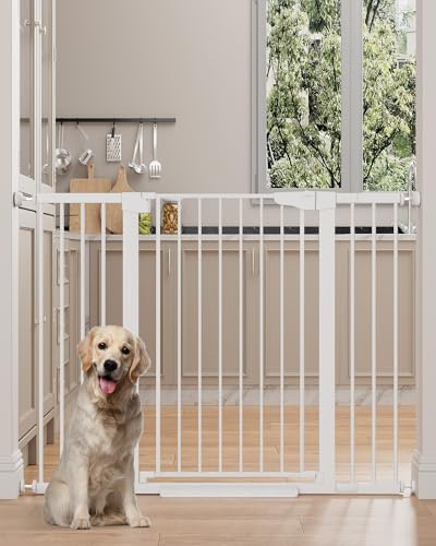 Cumbor 36 Extra Tall 29.7-51.5 Baby Gate for Stairs, Easy Wall Through Dog Gates for Doorways Extra Wide, Pressure Mounted Tall Pet Gate Indoor, Safety Auto-Close Child Gate for Kids, White
