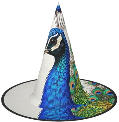 1 chapeau de sorcière d'Halloween vintage bleu élégant coloré paon chapeau de sorcière chapeau de sorcière pour homme et femme chapeau flottant accessoires de costume intérieur extérieur décorations
