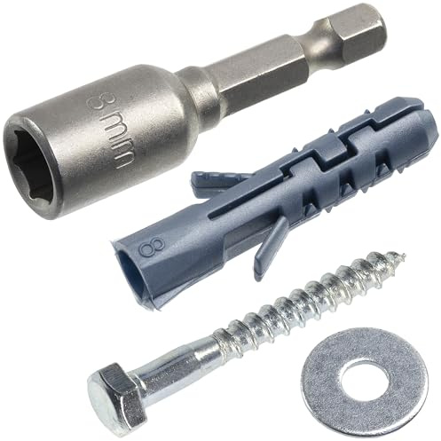 AERZETIX - Juego de 25 tacos de expansión Ø8x40 mm de nailon + 25 tornillos tirafondos con cabeza hexagonal Ø5x40 mm + 25 arandelas anchas para perno M5 + 1 vaso de atornillado hexagonal 1/4 SW8