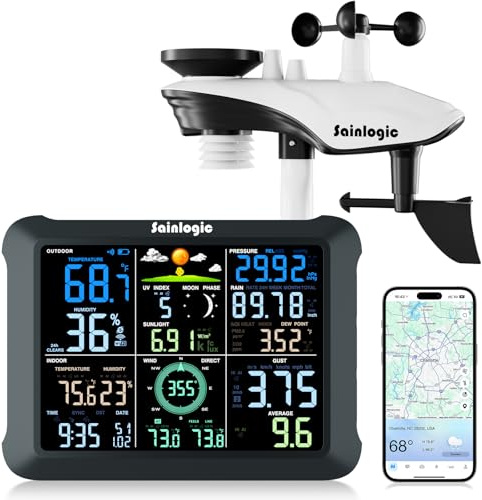 Sainlogic 14-in-1 WiFi Smart Weather Station with 24H/ 7Days Accurate Weather Forecast by Weatherseed® AI, 8.5 Large Display,UV,Sun Light,Rain Gauge,Wind Gauge,2-Year Data Storage & Export(Only 2.4G)