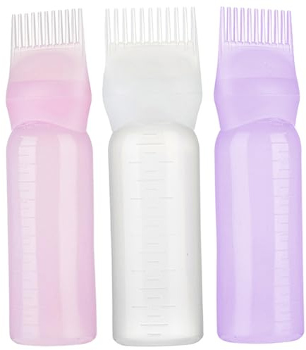 Bouteille applicateur de peigne à racines, brosse de bouteille d'huile capillaire 3 pièces, applicateur d'huile capillaire 180ML avec échelle, pour