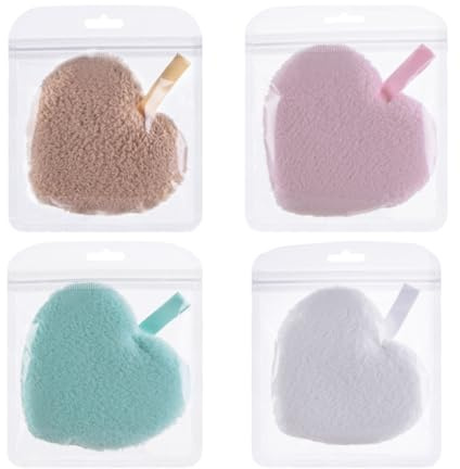 Lurrose Spugne Detergenti per Viso a Forma di Cuore, Set 4 Pezzi Multicolore, Spugna Struccante Riutilizzabile per Pulizia Profonda e Cura della Pelle, per Casa, Viaggi e Uso Quotidiano