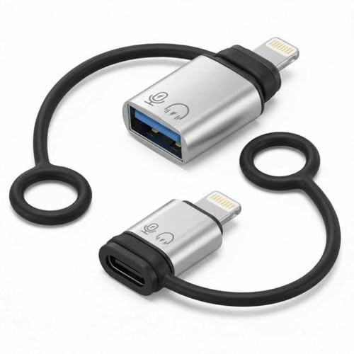 LEIZHAN 2-pack Lightning OTG-adapter silver, blixt till USB A/C honomvandlare, kompatibel med iPhone/iPad, stöder USB-flashenhet, tangentbord, mus, laddning och hörlurar, plug and play bärbar