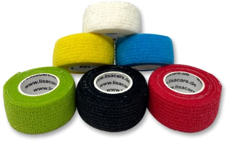 LisaCare - Cerotti/fasciature per dita, 2,5 cm x 4,5 m, 6 pezzi, mix di colori, coesivi, elastici, allungabili, autoadesivi, senza colla