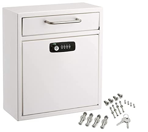 AdirOffice Ultimate Drop Box Wall-Mounted Mailbox - Hanging Secured Postbox - Durable Spacious Key or Combination Lock Box Perfect for After Hours Deposits Payments Key and Letter Drop