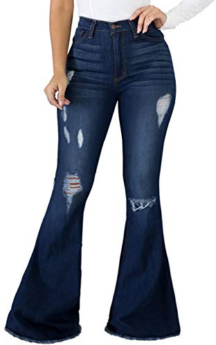 SeNight Sexy Ripped Skinny Bell Bottom Jeans for Women Classic Flared Jean Bell Bottom Pants