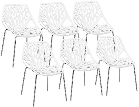 Bonnlo Modern Dining Chairs Set Plastic Saping Birch Chairs Stackable Chairs Set for Living Room/Kitchen/Office (6, White)