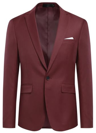 Allthemen Mäns Blazers med Space Bak till en knapp Enfärgad Business Klänning Jacket, Vinröd, S