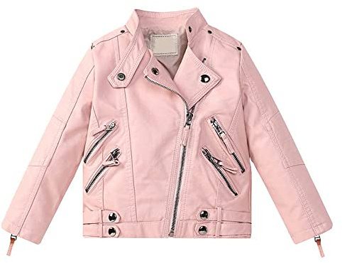 Lengender Veste en Simili Cuir Enfant Fille Manteau Courte PU Cuir Jacket Blouson Motard Hiver Automne