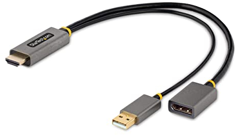 StarTech.com Cavo adattatore HDMI a DisplayPort da 30 cm,Convertitore attivo HDMI 2.0 a DP 1.2 da 4K 60Hz, HDR alimentato tramite USB - Da notebook/PC HDMI a monitor DP (128-HDMI-DISPLAYPORT), Gray