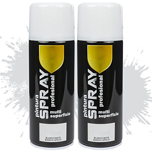 Etrexonline Pintura Spray Multicolor Profesional 400ml Adecuado Metal Madera y Plástico - Color Blanco Mate (Paquete de 2)