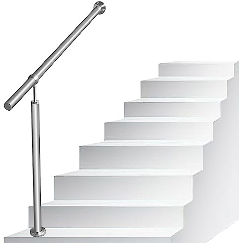 Cecaylie Edelstahl Eingangsgeländer Treppengeländer, Geländer Handlauf Winkel Einstellbar inkl. Zubehör, Innen&Außen Wandhandlauf für Treppen Garten, 120cm