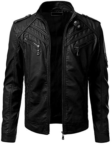Motorradjacke Herren Leder - Lederjacke Herren Biker Style Retro Bikerjacke Mit Vielen Taschen Vintage Übergangsjacke Schwarz Bomberjacke Fahrradjacke Bomber-Lederjacke Outdoorjacke