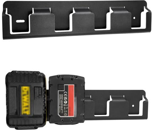 otuiaim Akku Halterung kompatibel mit Dewalt 18V / 20V Akku Wandhalterung | Stahl Akkuhalterung Wand für 4 Akku Werkzeug, Akkuhalter Metallhalterung, Zubehör Aufbewahrung Montage an Lochwänden & Wänden