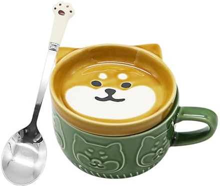 Wieat Cute Mug with Lid and Spoon, Coffee Milk Tea Cup Set, Fun Ceramic Mugs, Christmas Mug for Kids, Birthday Gifts for Girlfriend, Kids, Boys and Girls, Cute Coffee Mug for Dog Lovers