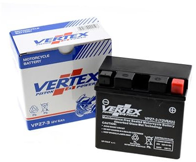 Vertex VPZ7-3 Sealed AGM Motorcycle/Powersport Battery, 12V, 6Ah, CCA (-18) 130, Replaces: YTZ7S. Perfect battery for Motorcycle, ATV's, Personal Watercraft and Snowmobiles, Black