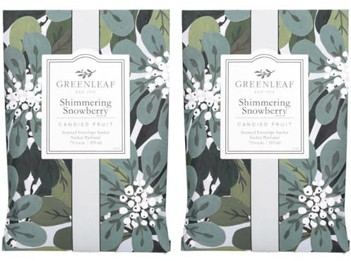 Greenleaf 2x SHIMMERING SNOWBERRY - Fresh Large Scented Sachet Bag - Fragrance of Grapefruit, Jasmine, Sugar, Almond, Sandalwood - Drawer Fragrance Wardrobe Air Room Freshener for Living Room Bathroom