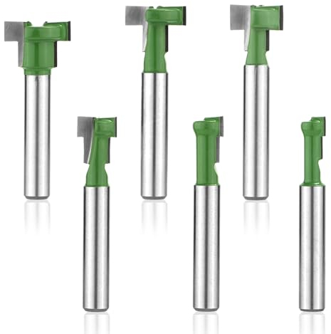 6pz Fresa per Scanalatura a T, Set di Frese per Scanalatura a T con Codolo da 1/4in Punte per Fresatura del Legno Fresa T-Slot per Lama da 1/4 e 5/16 e 3/8 e 9/16 e 1/2 e 5/8 Pollici Diametro