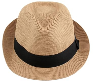Carnavalife Sombrero Panamá Unisex de Paja ala Corta para Verano - Protección Sol UPF 50+ Playa Fedora para Mujeres y Hombres