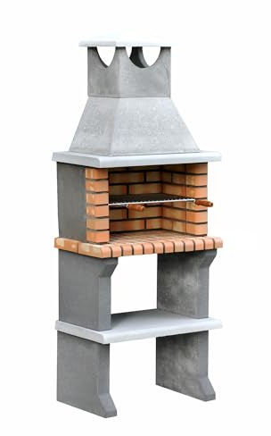 MAESTRO FERRETERO MOVELAR - Barbacoa de Obra Prefabricada de Leña y Carbón Modelo Luna XL (Gris, Naranja - 73 x 47 x 190 cm) Ref: 3540 - Cocina de Exterior Compacta para Jardín, Terraza o Patio