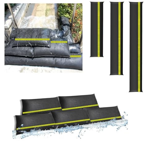 Estresen Lot de 6 sacs de sable, avec bande réfléchissante, 90 x 20 cm, blocs anti-inondations activés par l'eau, pour portes d'entrée, protection contre les inondations pour garage et cave