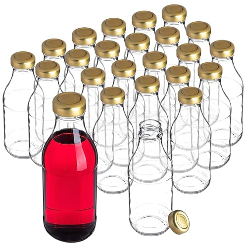 KADAX 24er Set Glasflaschen 330ml mit Schraubverschluss Gold – Leere Flaschen zum Befüllen für Saft, Likör, Öl, Essig & Sirup, Refillable Glass Bottles