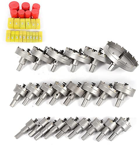 23 piezas TCT de carburo cementado Sierra de corona circular Juego de brocas de 16 – 100 mm Metal Sierra perforadora para acero inoxidable acero hierro aleación madera plástico