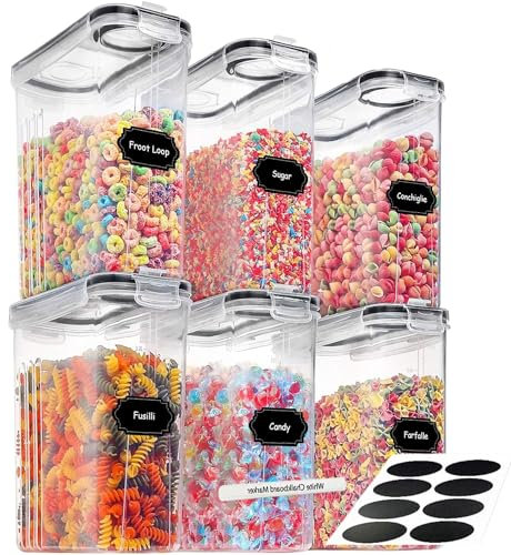 Panzy Home 4L Cereal Storage Containers – Airtight Flip-Top Lids, BPA-Free, Clear Plastic with Labels for Easy Organization– Kitchen Pantry Organiser – Ideal for Cereal, Cornflakes, and Dry Foods (6)