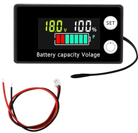 Diymore Misuratore di Batteria - Monitor Indicatore di Tensione e Capacità Con Sonda di Temperatura - Tester per Batterie