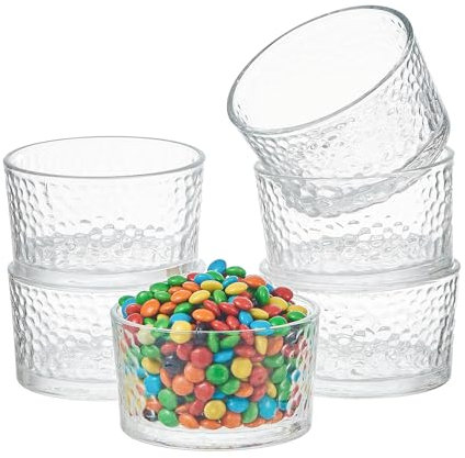 Eden & Willow Small Glass Bowls Set of 6 | Mini Dessert Serving Dishes for Fruits, Pudding, Sauces, Snacks and Dips (Round)