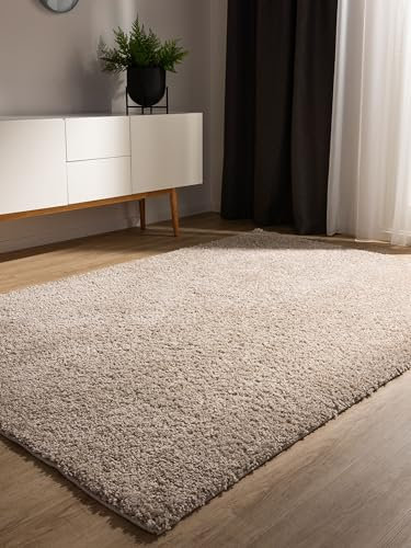 benuta Basic Alfombra Salon Pelo Largo Sohari salón - Beige 80x150 cm - Minimalista - Suave Lavable - Dormitorio, Pasillo, Comedor - Suelo Radiante