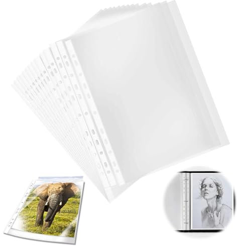 100 Stück Prospekthüllen A4, A4 Hefthülle Buchumschlag Klarsichthüllen mit Lochung, Transparent genarbt Plastikhülle Klarsichthülle für Ordner Ringbücher und Hefter