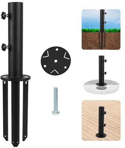 Wdwlbsm Soporte multifuncional para sombrilla de patio, soporte de sombrilla para exteriores, soporte para sombrilla de montaje en cubierta con fijación de estaca de tierra, soporte para paraguas para