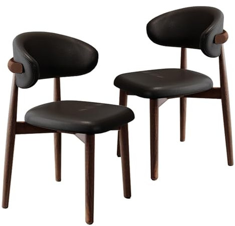 Moderne Esszimmerstühle Aus Der Mitte Des Jahrhunderts, 1Er-Set, Gepolstert Mit Pu-Leder, Armloser Bauernstuhl Mit Holzrahmen Und Geschwungener Rückenlehne, Schwarzes Finish Mit Walnussbeinen, Ideal