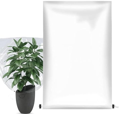 Protección de invierno para plantas, 140 x 200 cm, transparente, protección contra heladas, saco para plantas con cordón para plantas en macetas, saco protector de plantas de PE para invierno