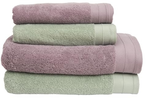 LA MALLORQUINA Set de 4 Toallas de baño 100% Algodón cardado - LMQ Lila y Menta (Pack 2 Toallas Lavabo 50x100cm + 2 Toallas Ducha 70x140cm) | Juego de Toallas de Baño, Hotel, Gym, SPA