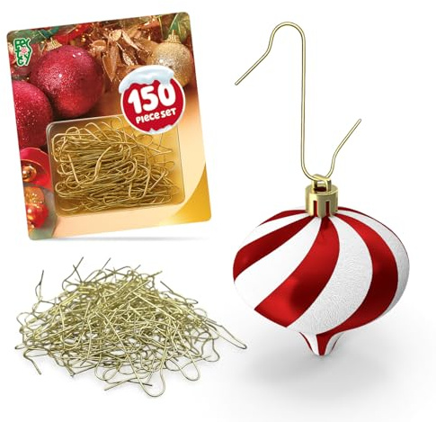 Festicy Lot de 150 crochets de suspension pour boules de Noël dorés - Crochets de suspension robustes et stables pour votre décoration de Noël
